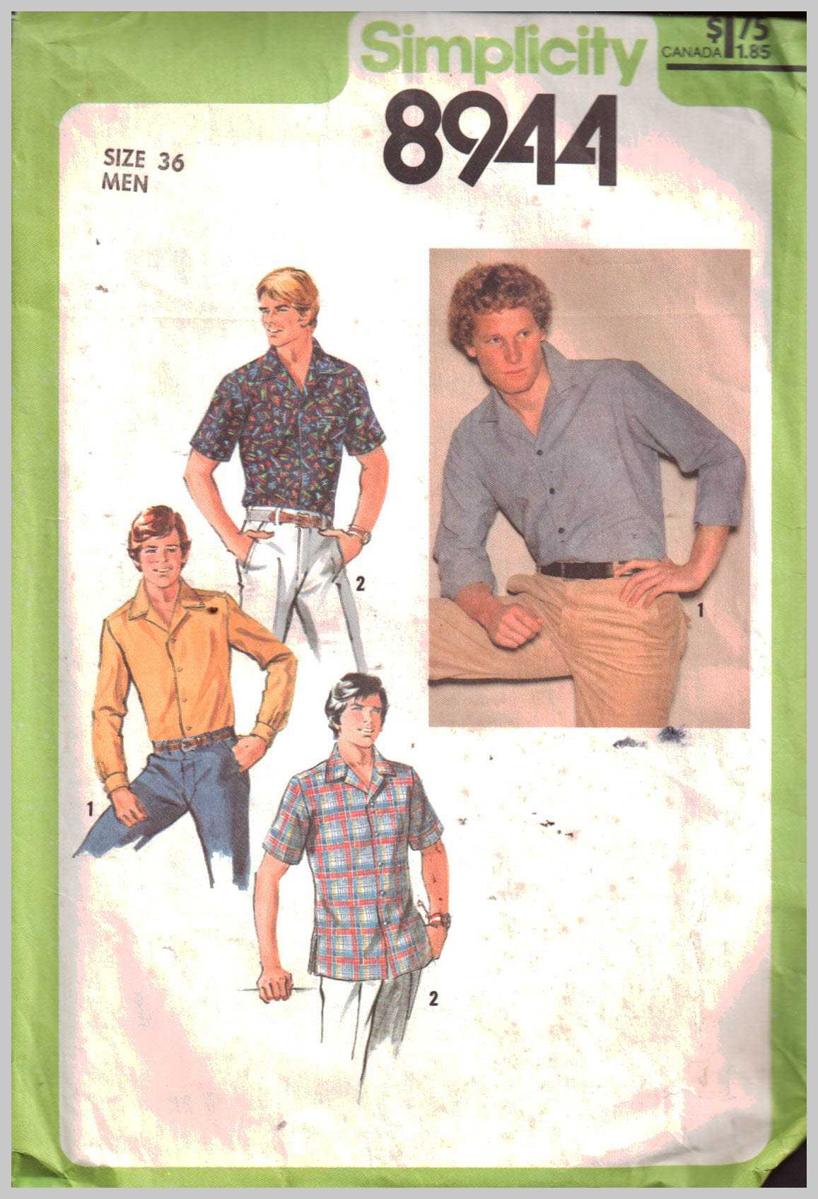 Simplicity 8944 Mens' Shirt Size: 36 Used Sewing Pattern