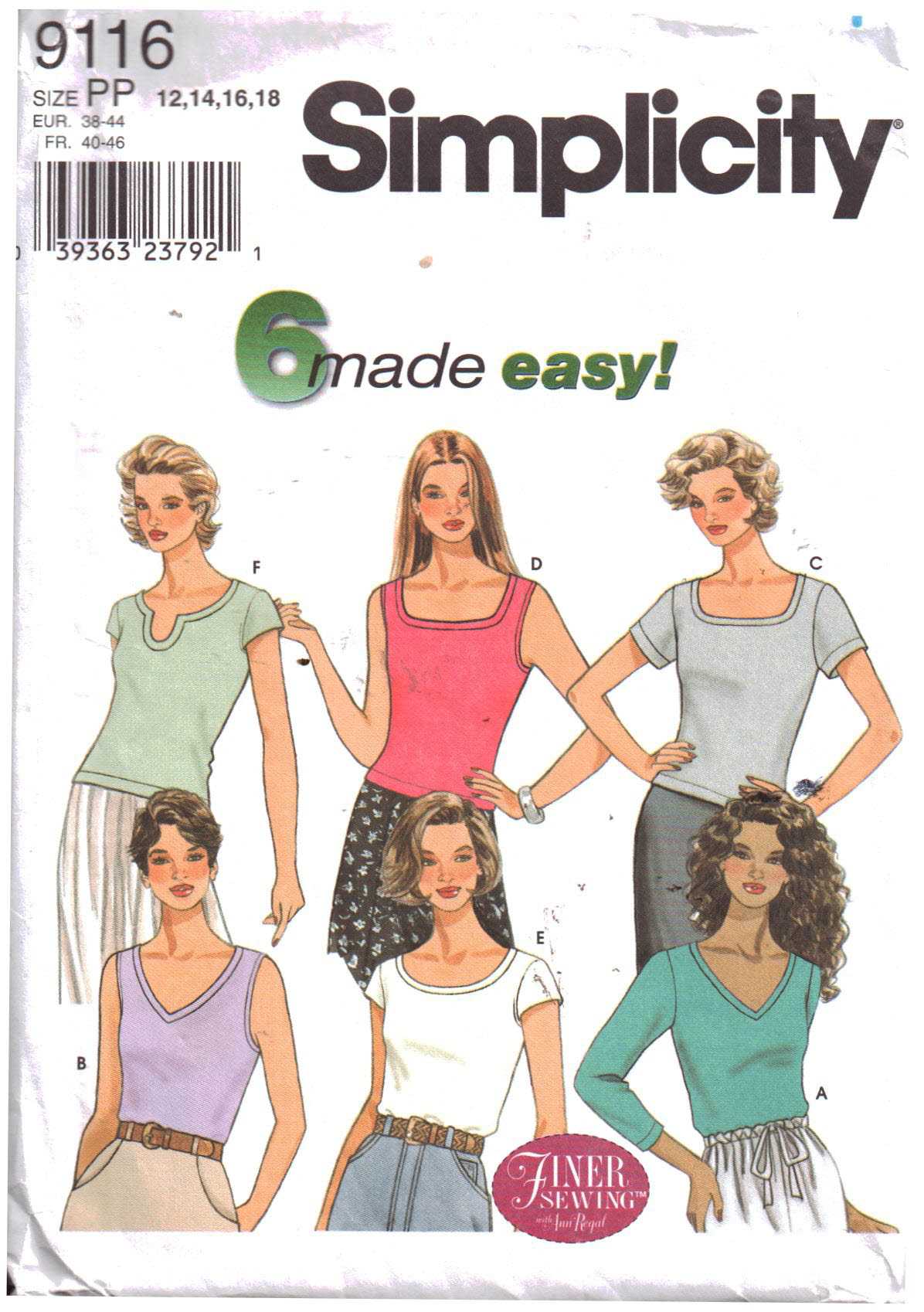 Simplicity 9116 Knit Tops Size PP 12-14-16-18 Used Sewing Pattern
