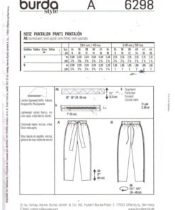 Burda 6298 Pants Size: 8-18 Uncut Sewing Pattern