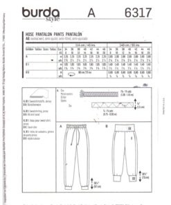 Burda 6317 Pants, Jogging Pants Size: 8-20 Uncut Sewing Pattern