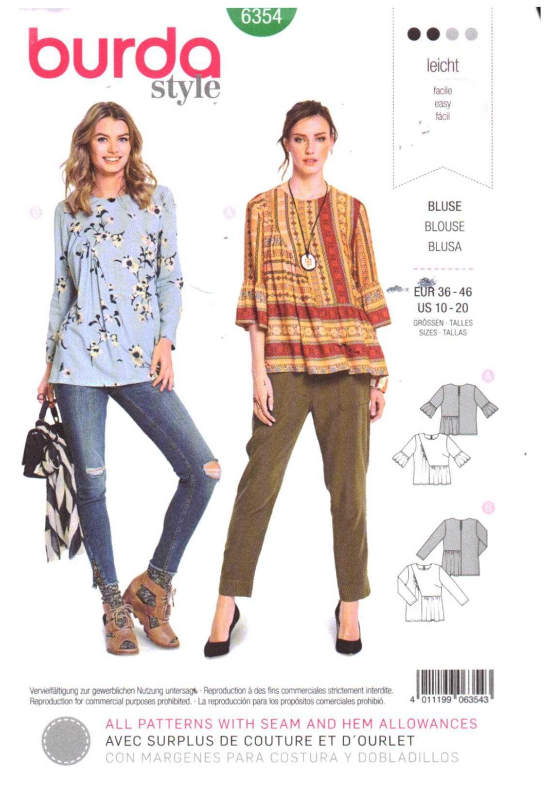 Burda 6354 Blouse Size 1012 Uncut Sewing Pattern