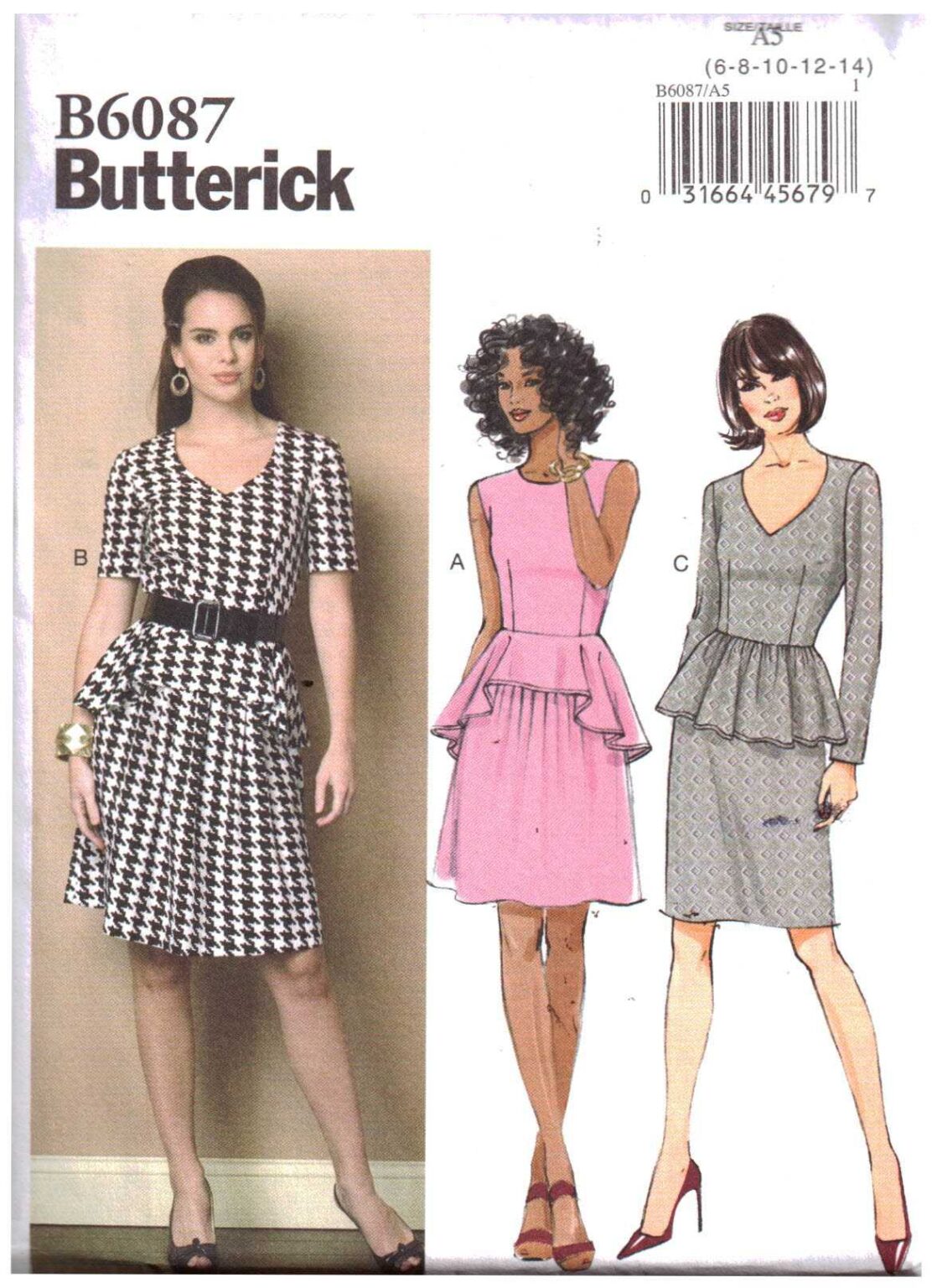 Butterick B6087 Dress Size: A5 6-8-10-12-14 Uncut Sewing Pattern