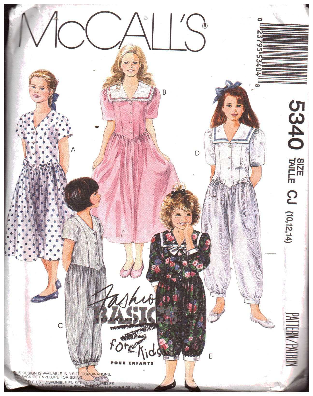 McCall's 5340 Girl's Dress, Jumpsuit Size: CJ 10-12-14 Uncut Sewing Pattern