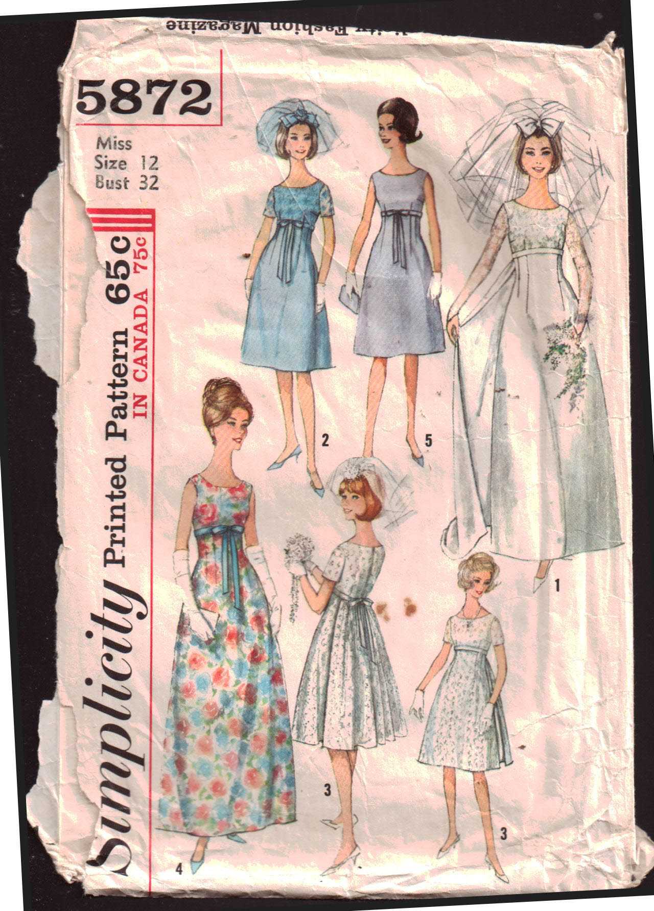 Simplicity 5872 Bride's or Bridesmaid Dress Size: 12 Bust 32 Used Sewing  Pattern