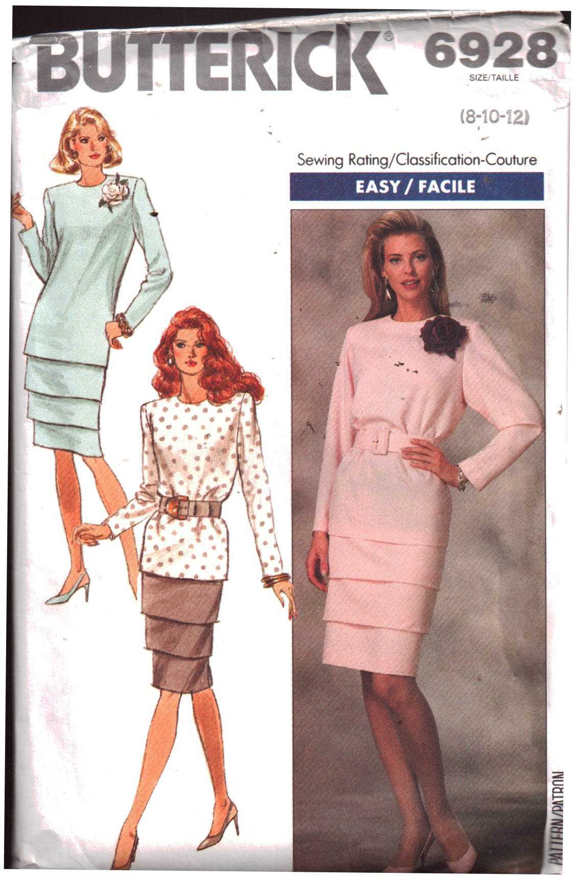 Butterick 6928 Top, Skirt Size: 8-10-12 Uncut Sewing Pattern
