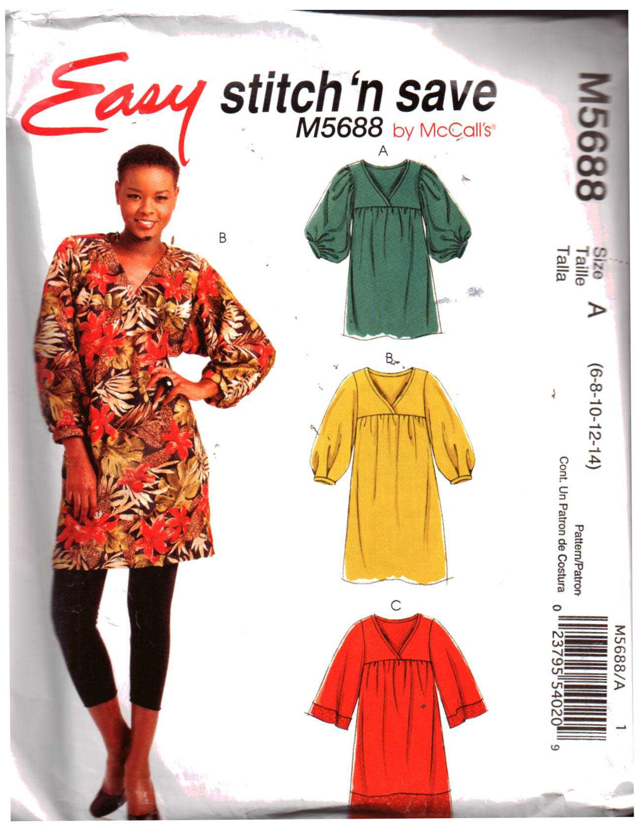McCall's M5688 Dress Size: A 6-8-10-12-14 Used Sewing Pattern