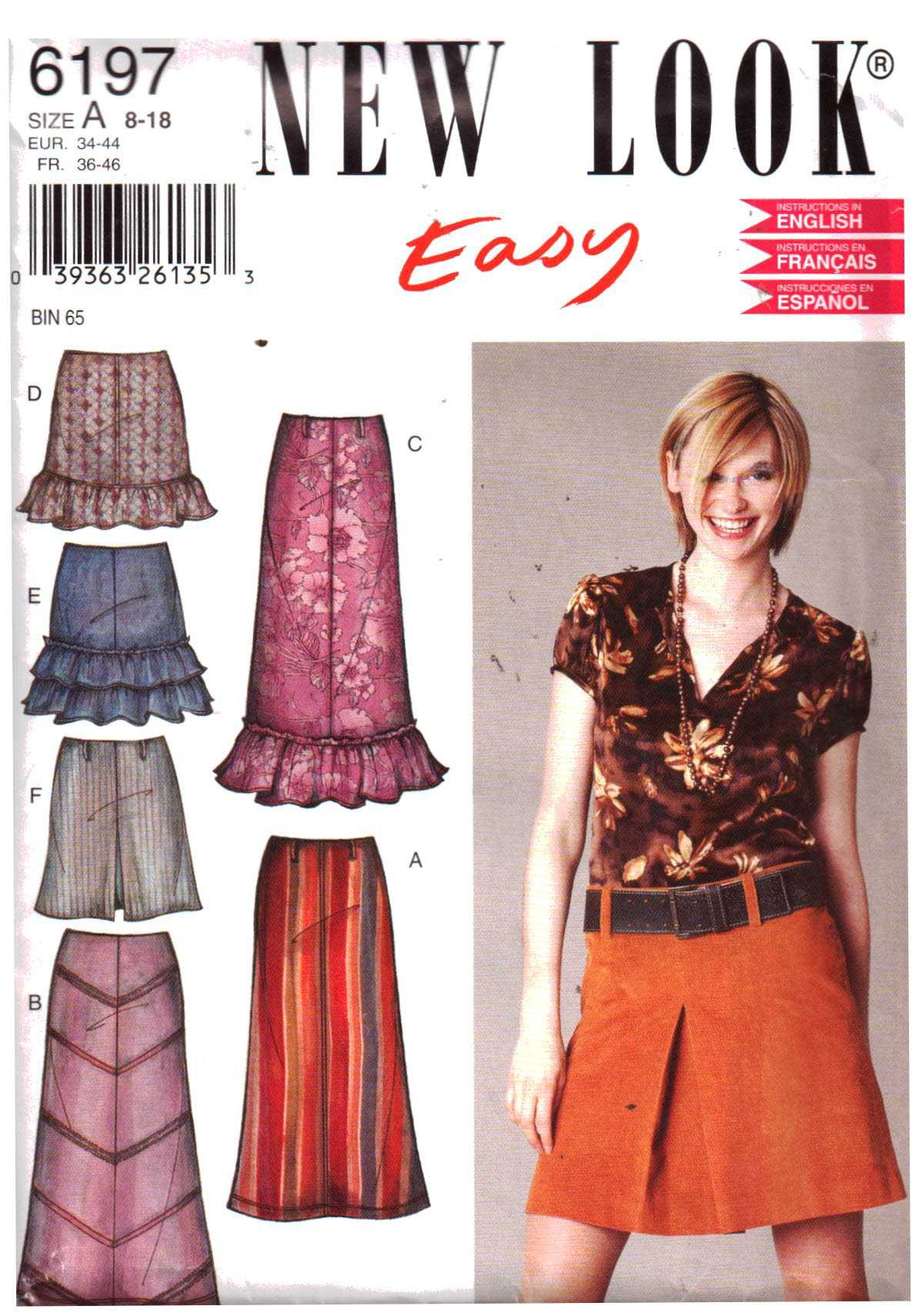 New Look 6197 Skits Size: A 8-18 Used Sewing Pattern