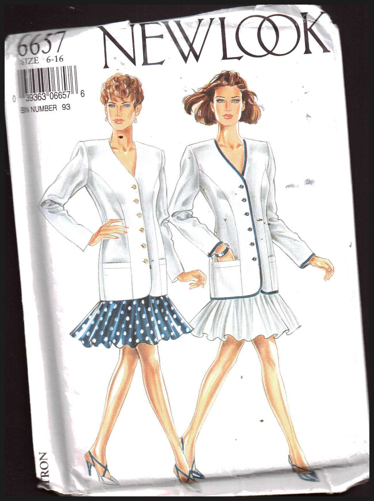 New Look 6657 Jacket, Skirt Size: 6-16 Used Sewing Pattern