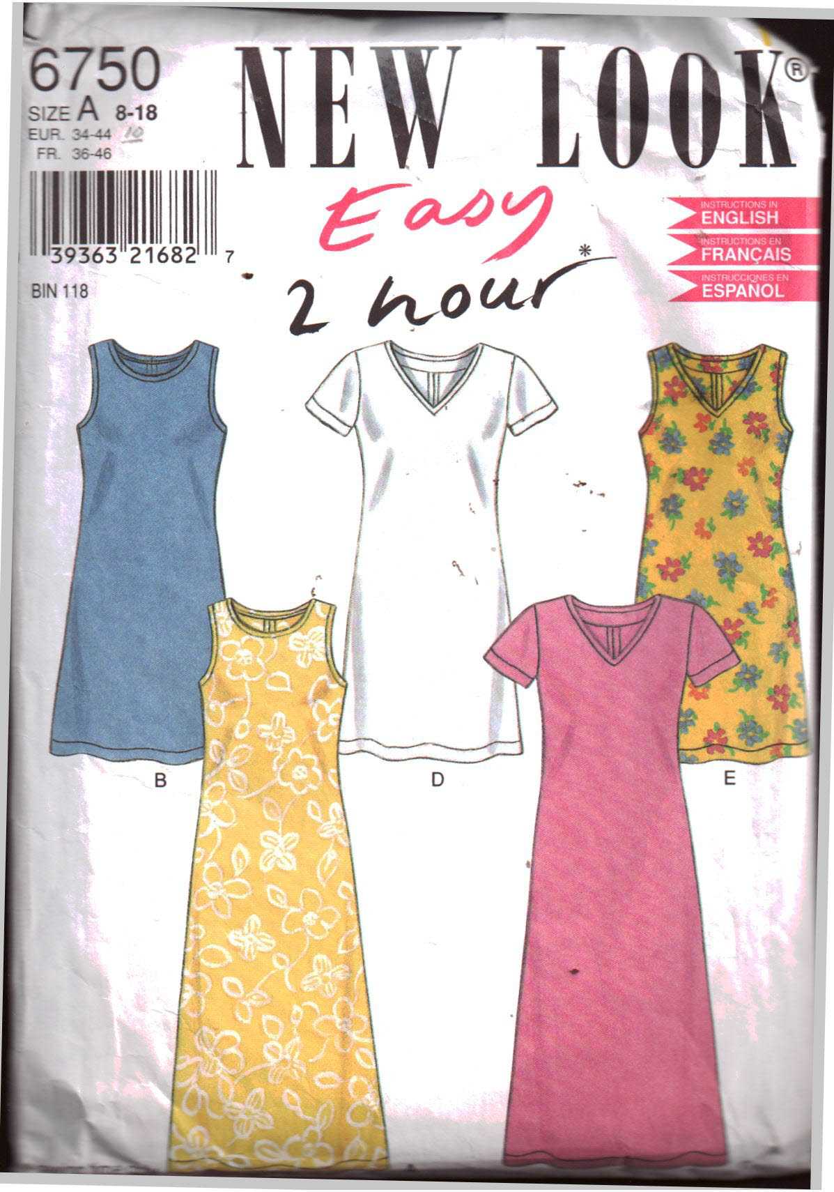 New Look 6750 Dress Size: A 8-18 Used Sewing Pattern