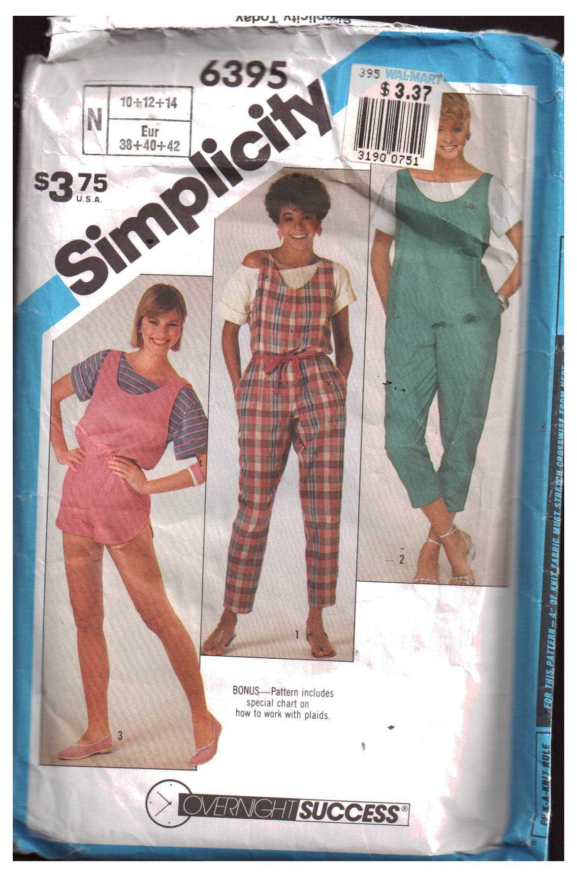 Simplicity 6395 Jumpsuit, Top Size: N 10-12-14 Used Sewing Pattern