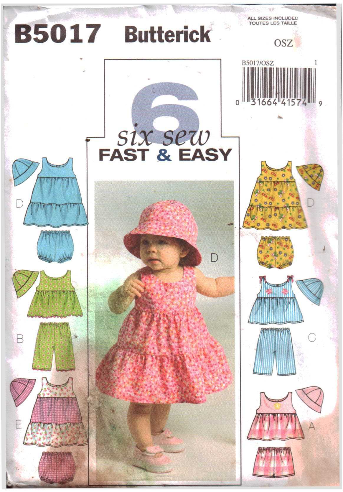 Pants and Hat BUTTERICK PATTERNS B5017 Infants Top Dress Panties Shorts 