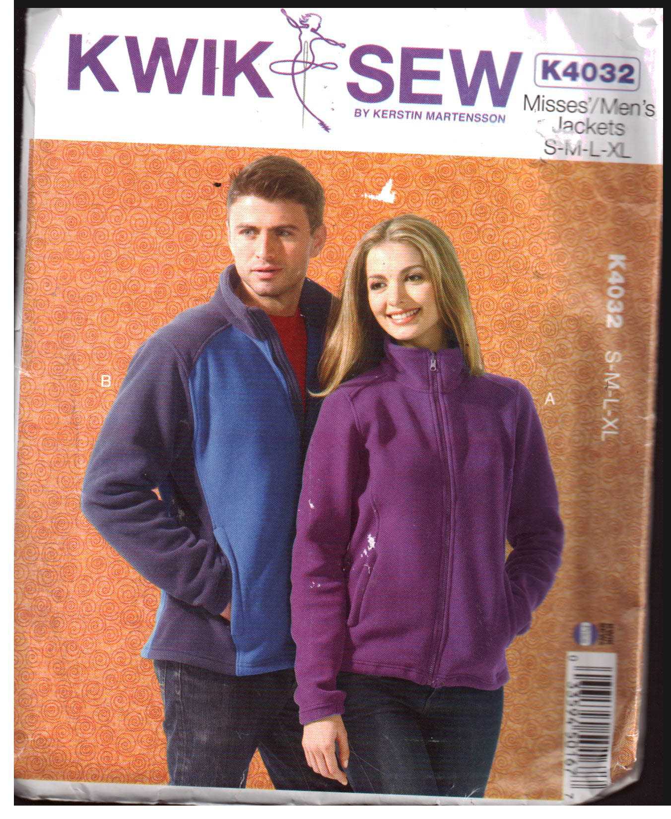 Kwik Sew K4032 Mens', Misses Jacket Size: S-M-L-XL Uncut Sewing Pattern
