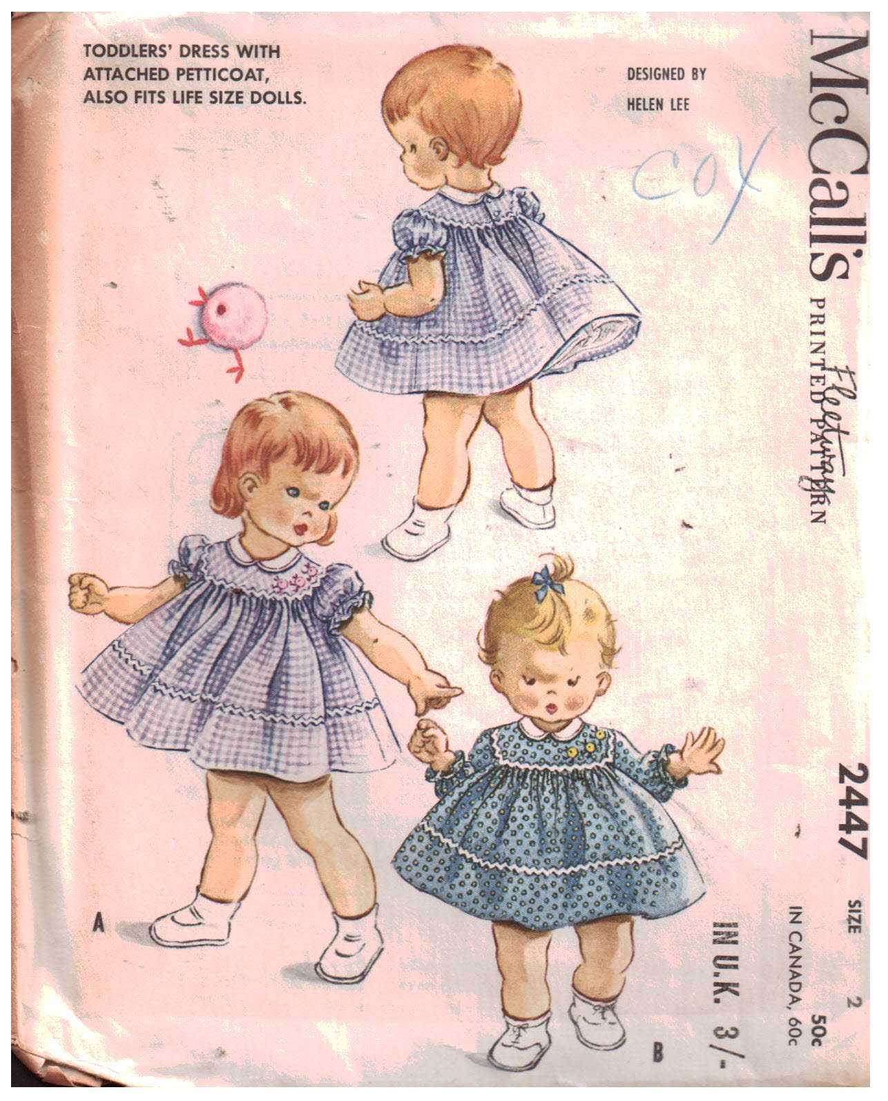 McCall's 2447 Toddlers' Dress, attached Petticoat Size: 2 Used