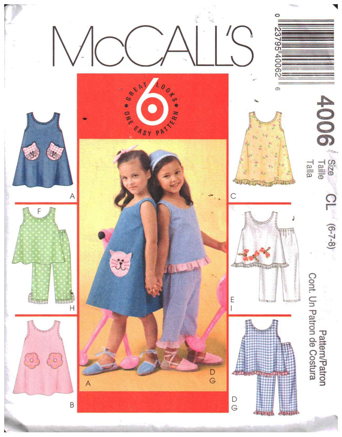 McCall's 4006 Girl's Dress, Top, Pants Size: CCE 3-4-5-6 Used Sewing ...
