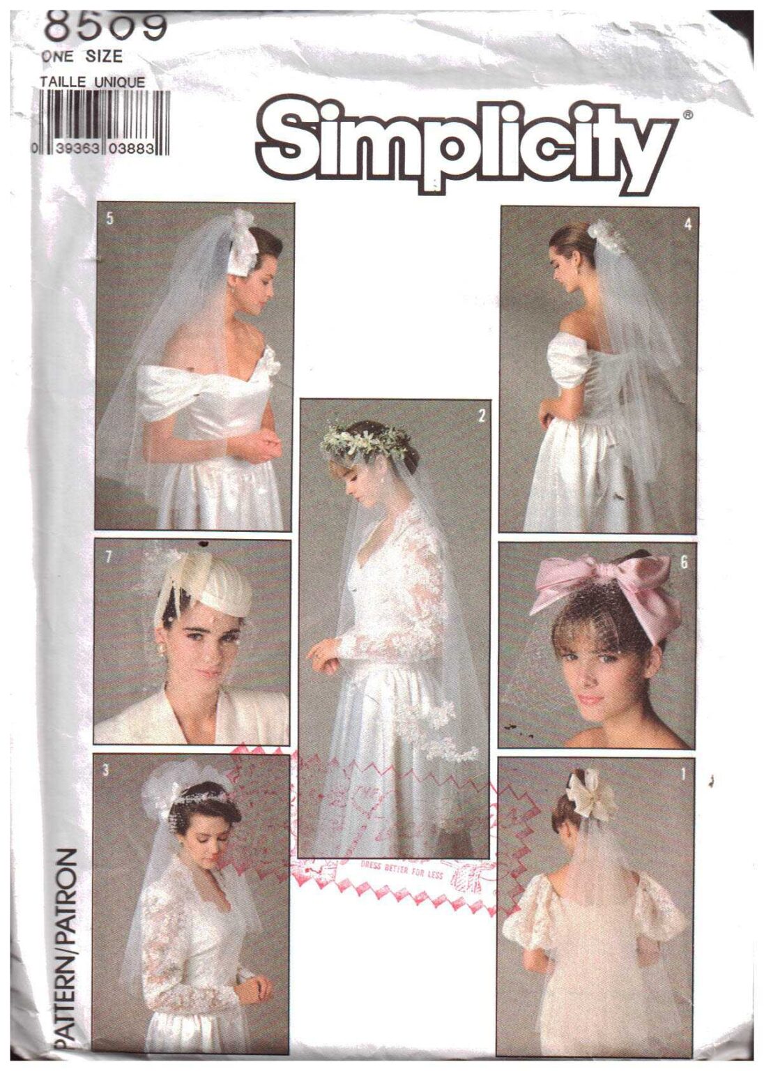 Simplicity 8509 Bridal Veils, Headpiece Size: One Uncut Sewing Pattern