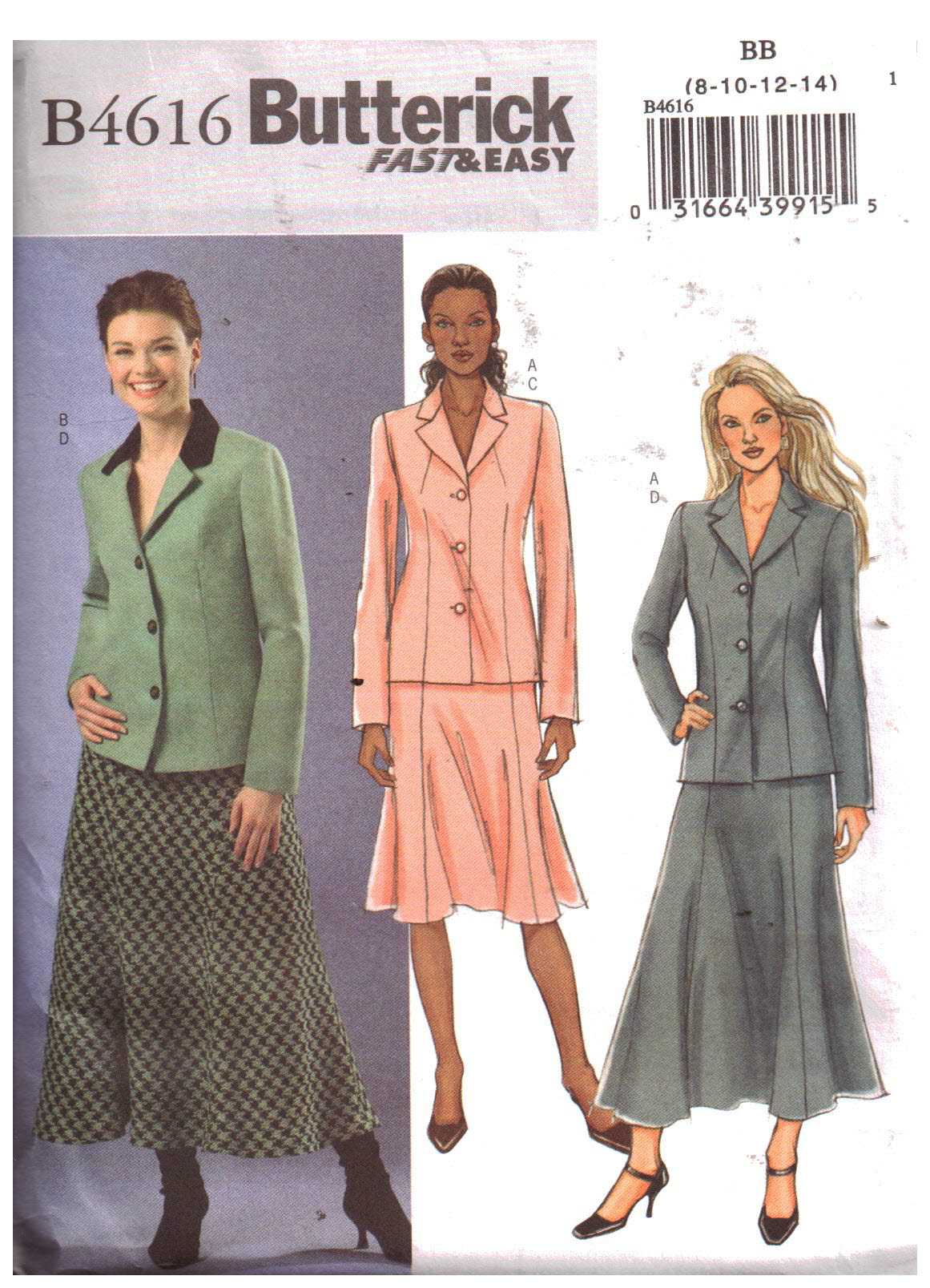 Butterick B4616 Jacket, Skirt Size: BB 8-10-12-14 Uncut Sewing Pattern
