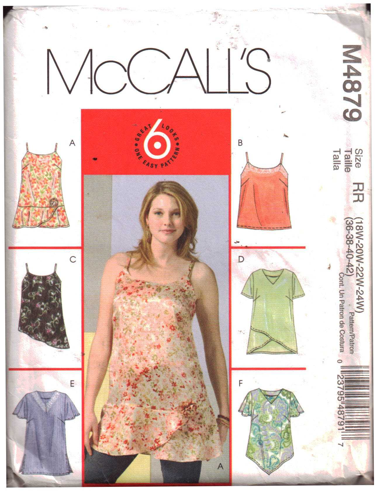 McCall's M4879 Tops Size: RR 18W-24W Used Sewing Pattern