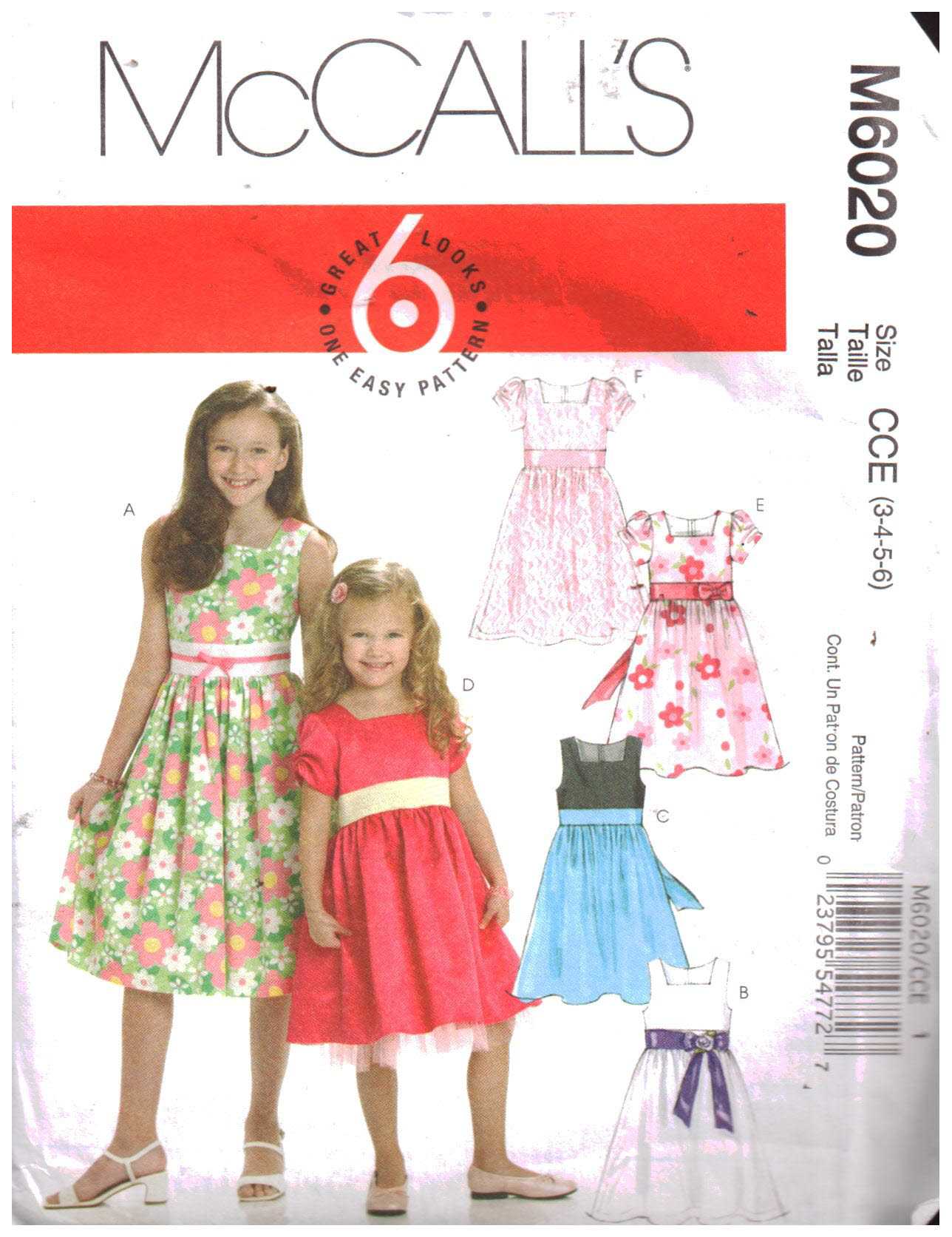 McCall's M6020 Girl's Dress Size: CCE 3-4-5-6 Used Sewing Pattern