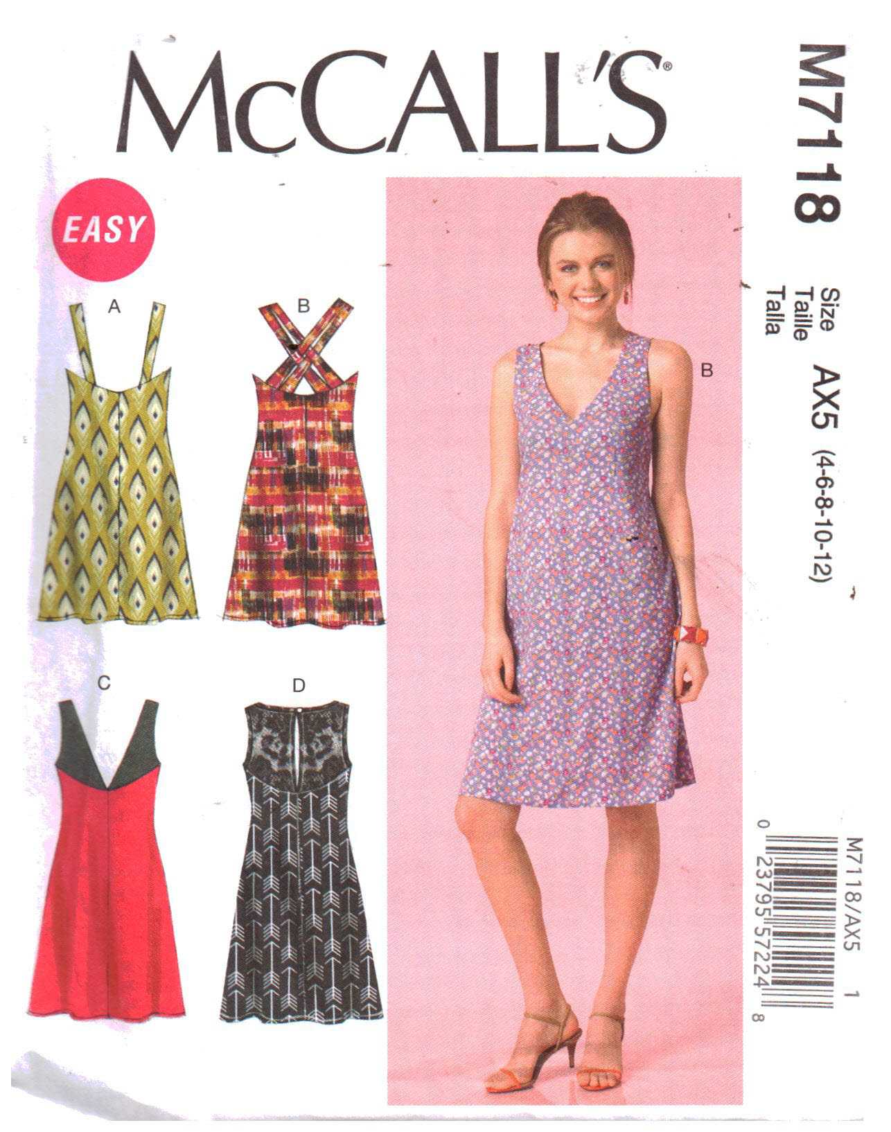 McCall's M7118 Dress Size: AX5 4-12 or D5 12-20 Uncut Sewing Pattern