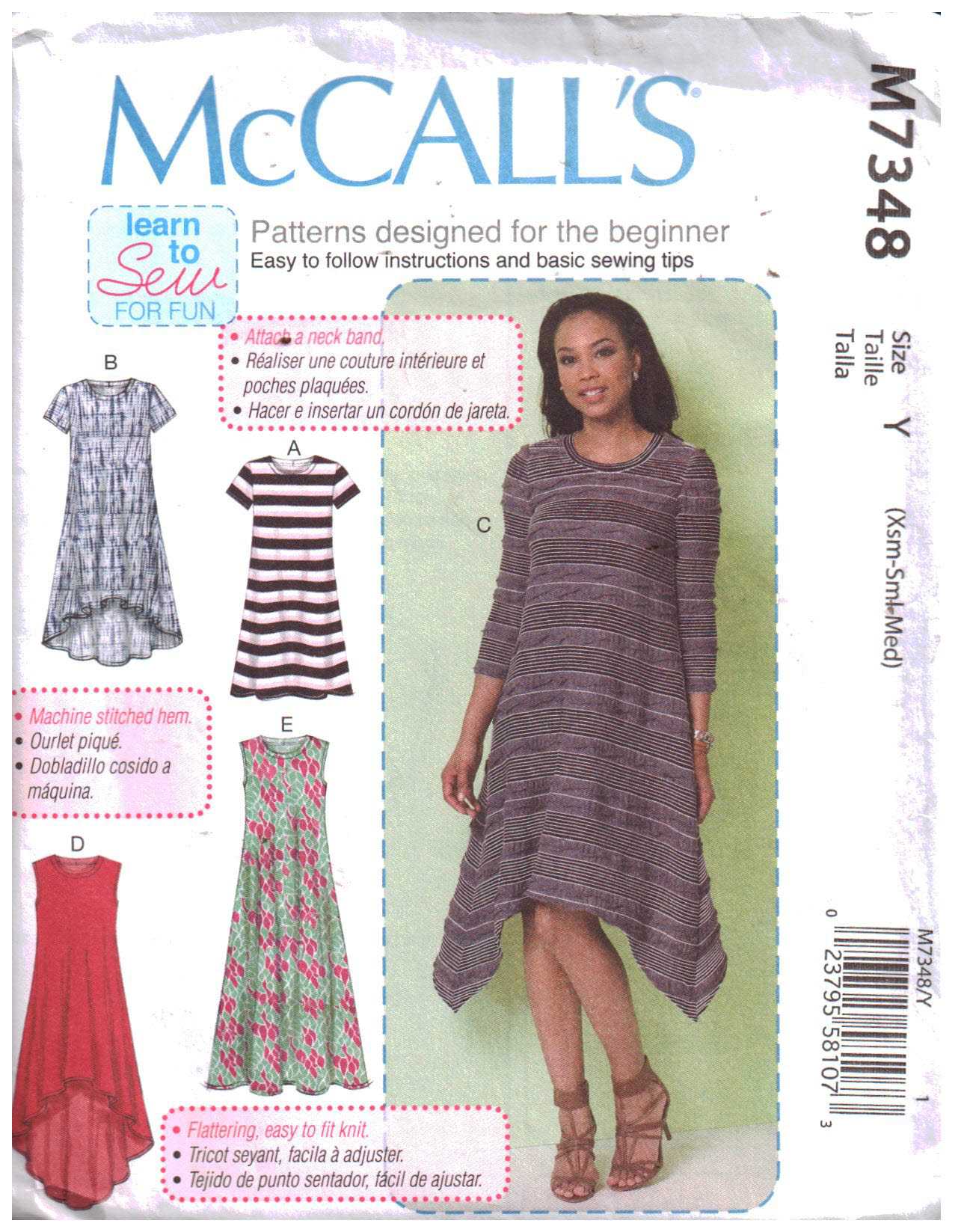 McCall's M7348 Dress Size: Y XS-S-M Used Sewing Pattern