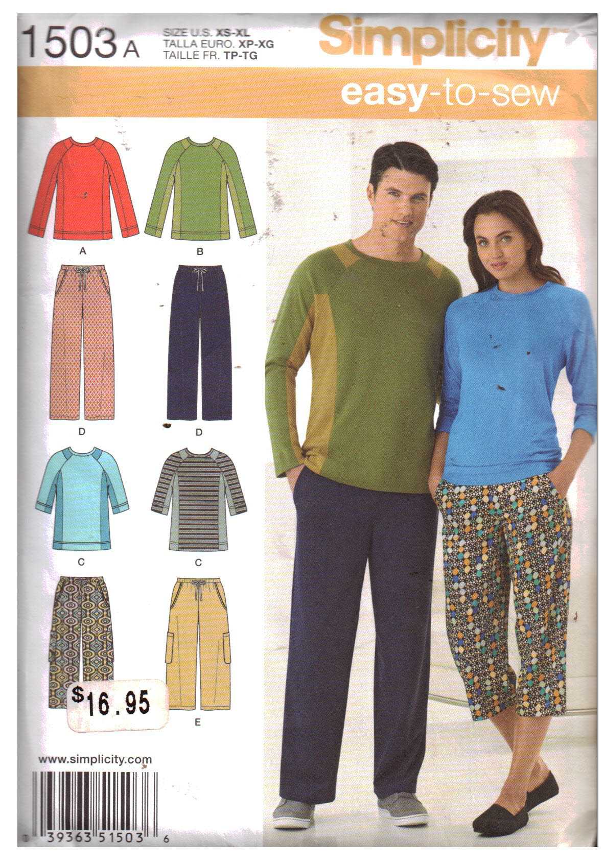 Simplicity 1503 Unisex Pants in two lengths, Top Size: A XS-XL Used ...