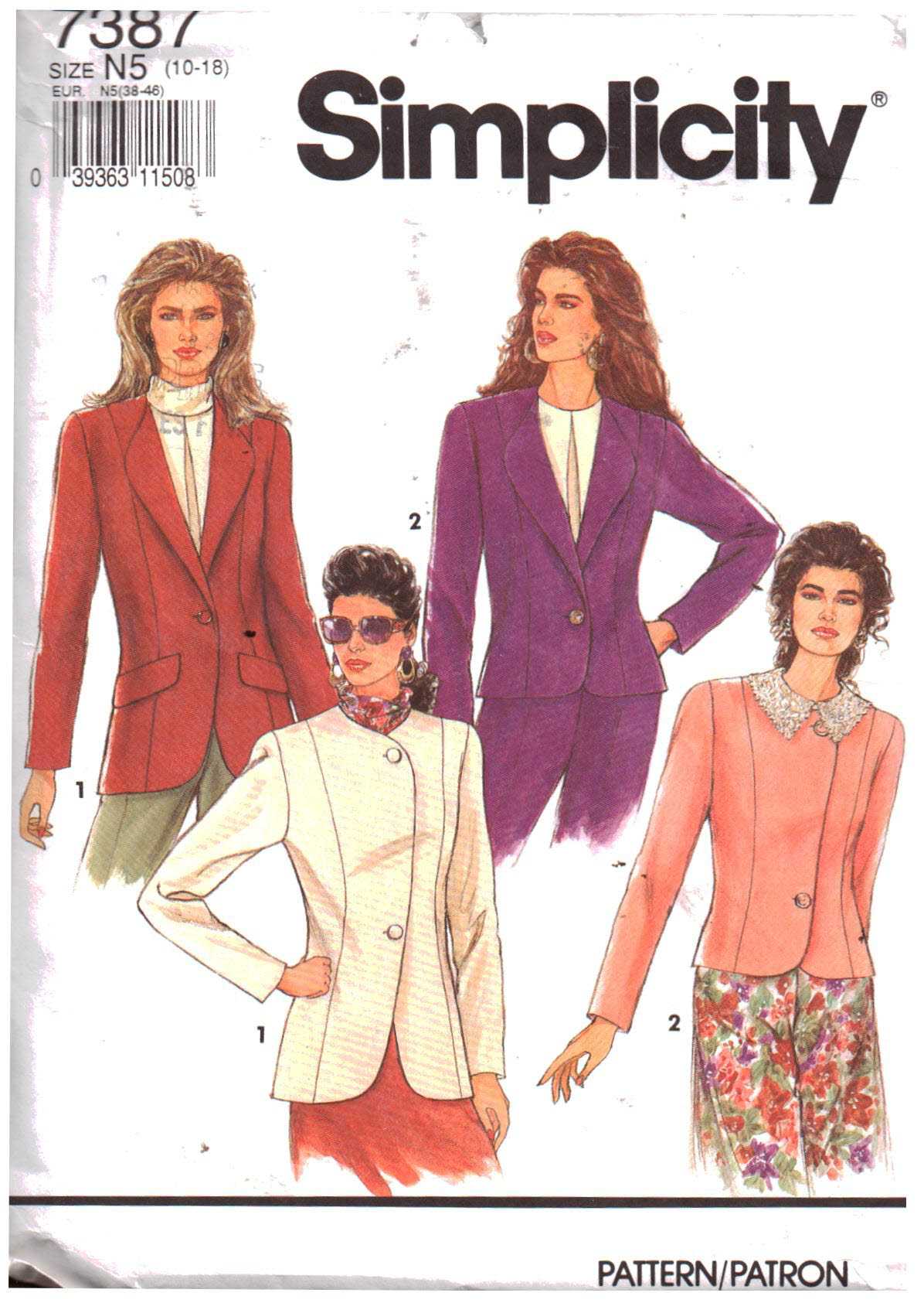 Simplicity 7387 Jacket Size: N5 10-18 Used Sewing Pattern