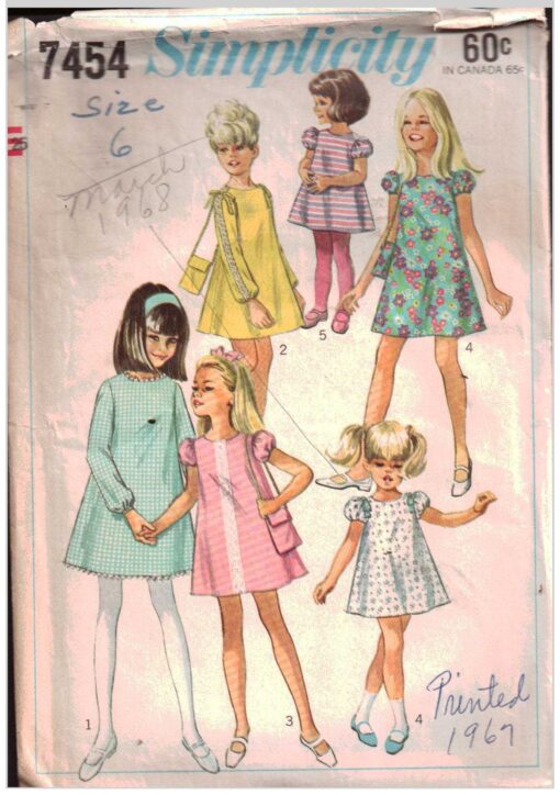 Simplicity 7454 Grils' Dress, Bag Size: 6 Used Sewing Pattern