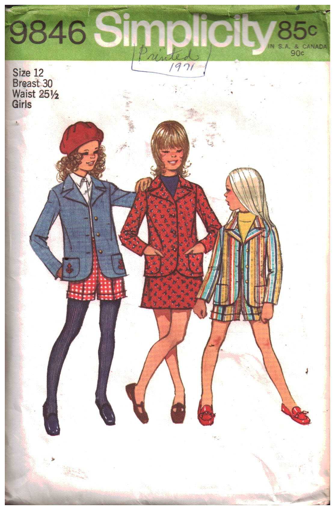 Simplicity 9846 Girls' Jacket, Skirt, Shorts Size: 12 Used Sewing