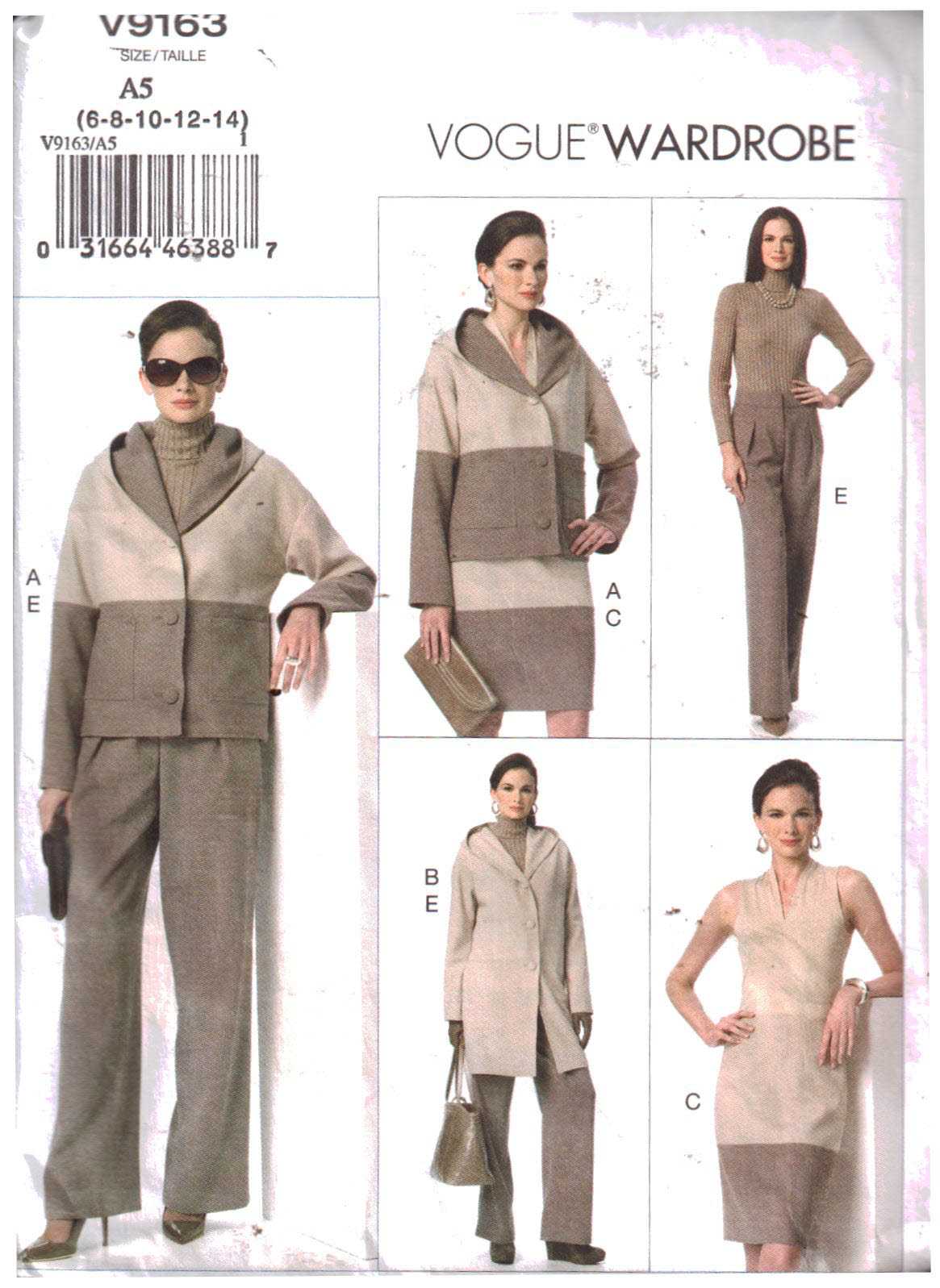 Vogue V9163 Jacket, Skirt, Pants Size: A5 6-8-10-12-14 Uncut Sewing Pattern