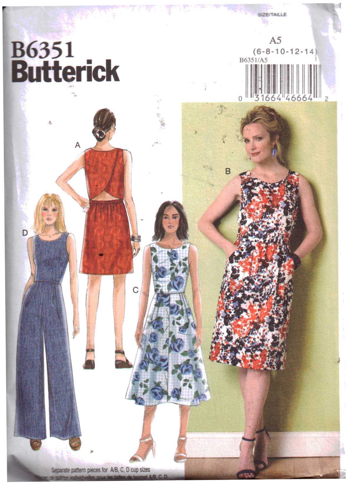 Butterick B6351 Dress, Jumpsuit Size: A5 6-14 Uncut Sewing Pattern