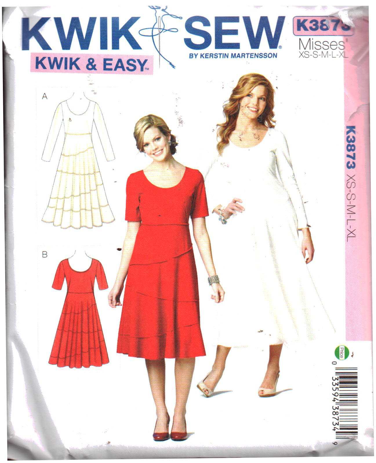 Kwik Sew K3873 Pattern Misses Dresses XS-XL BN 