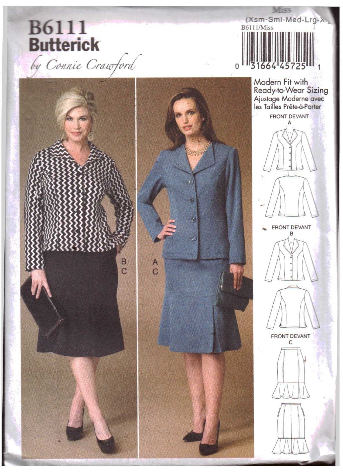 Butterick B6111 Jacket, Skirtby Connie Crawford Size: XS-S-M-L-XL Uncut ...