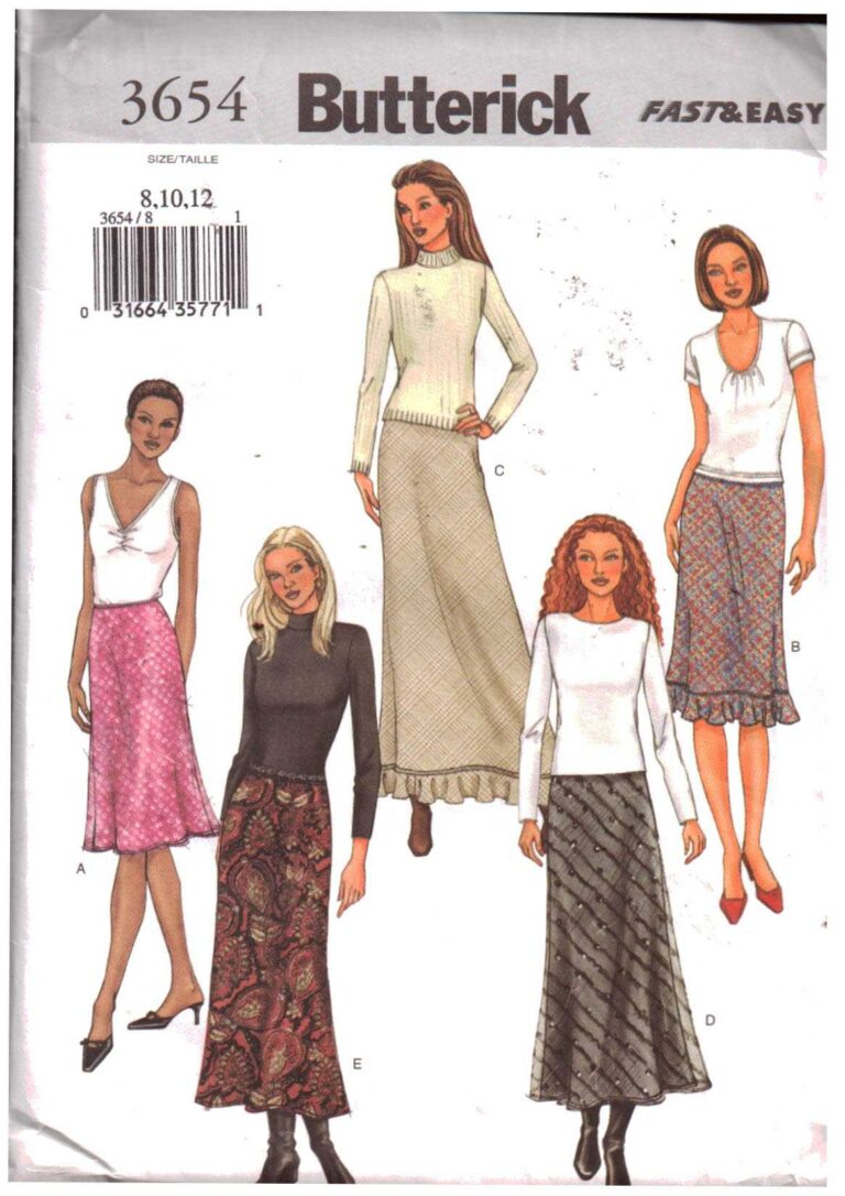 Butterick 3654 Bias Skirt Size: 8-10-12 Used Sewing Pattern