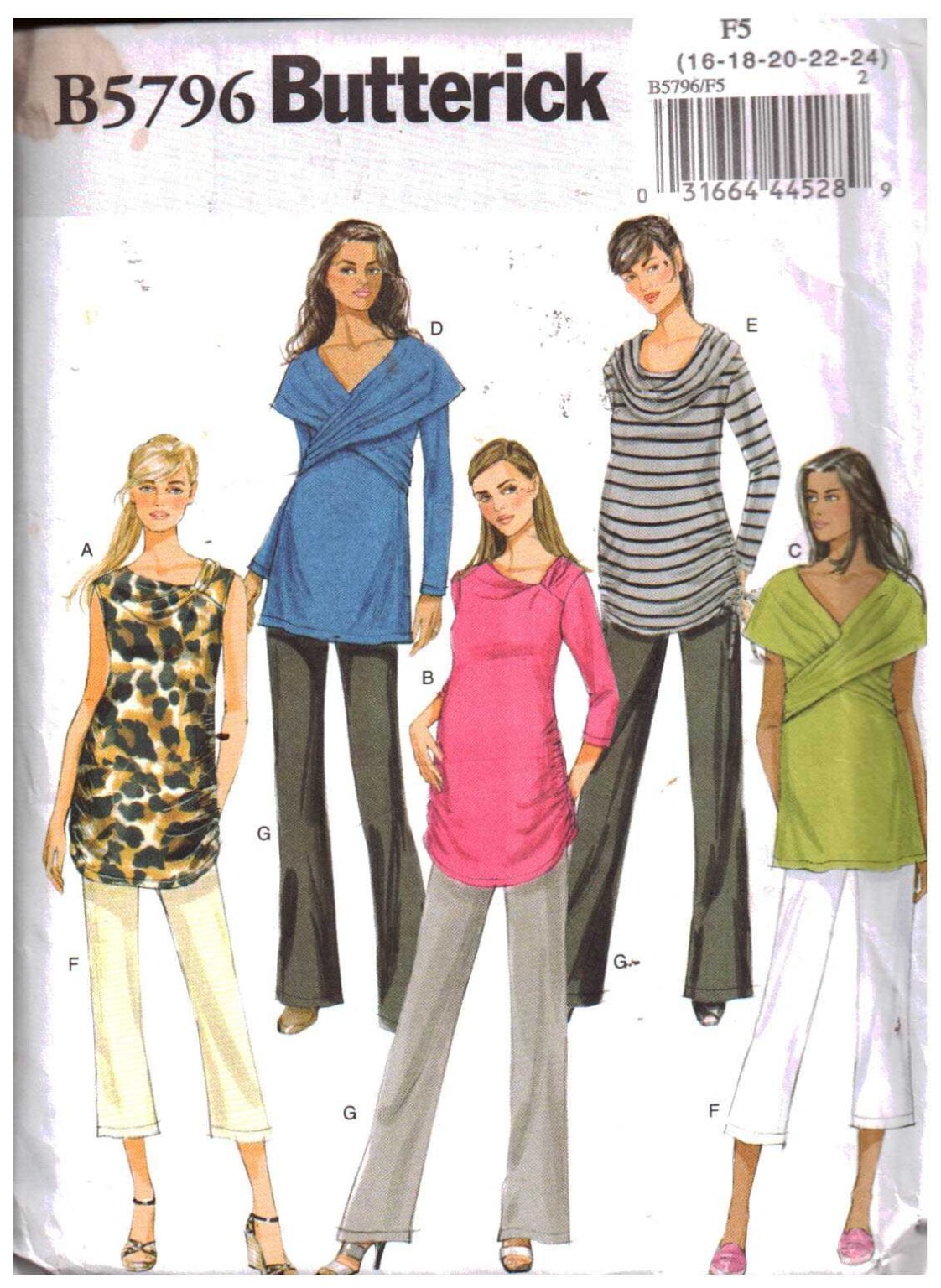 Butterick B5796 Maternity Top, Pants Size F5 1618202224 Uncut