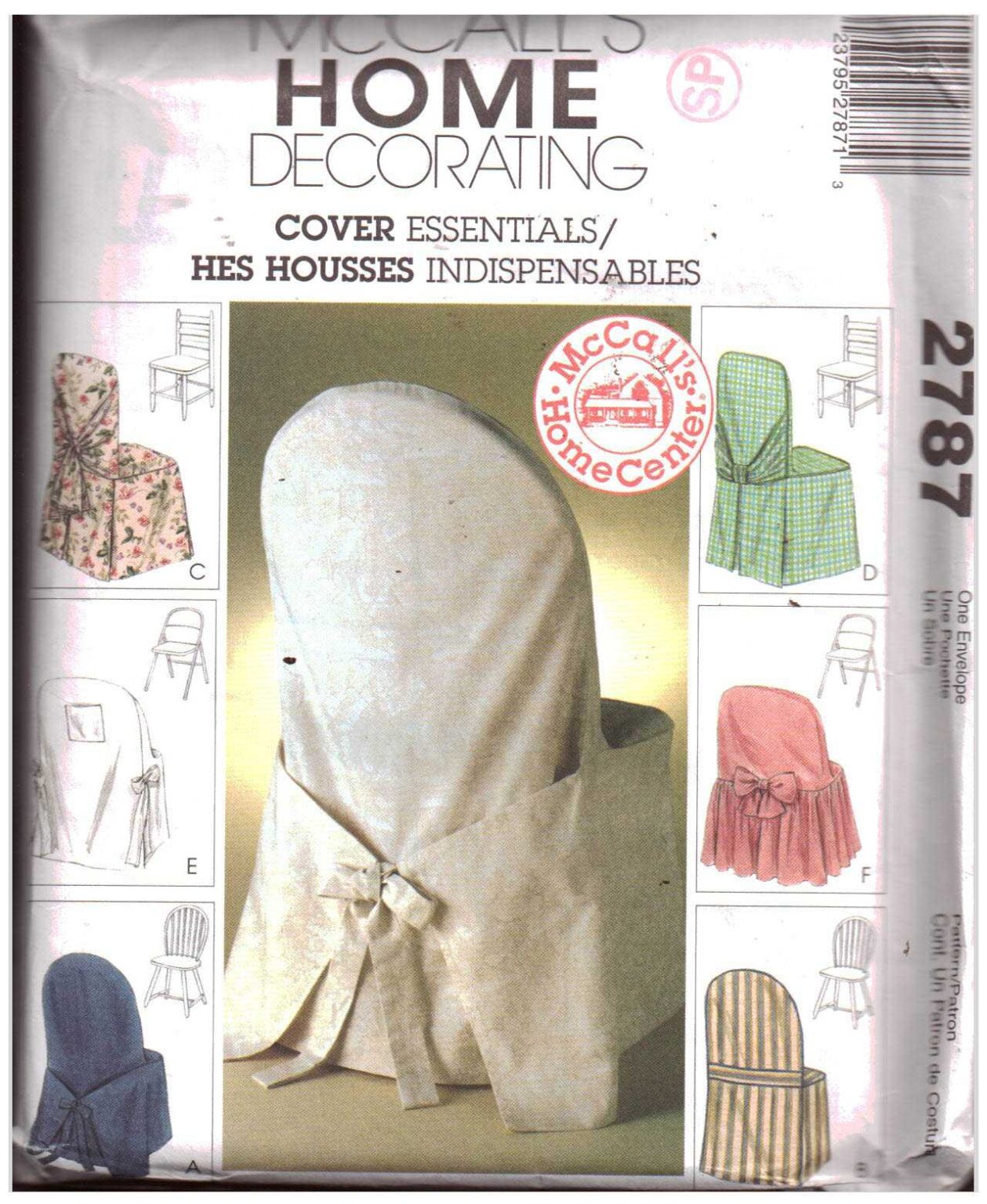 McCall's 2787 Chair Cover Essentials Size One Uncut Sewing Pattern