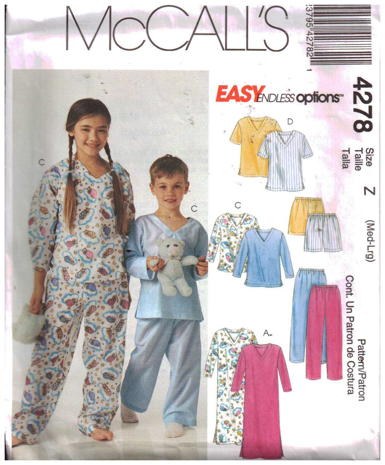 McCall's 4278 Boy's, Girl's Nightshirt, Pajamas Size: Z M-L Uncut ...