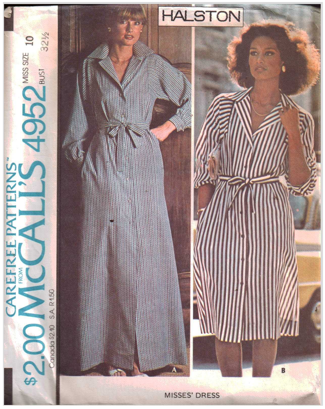 McCall's 4952 Dress by Halston Size: 10 Bust 32.5 Used Sewing