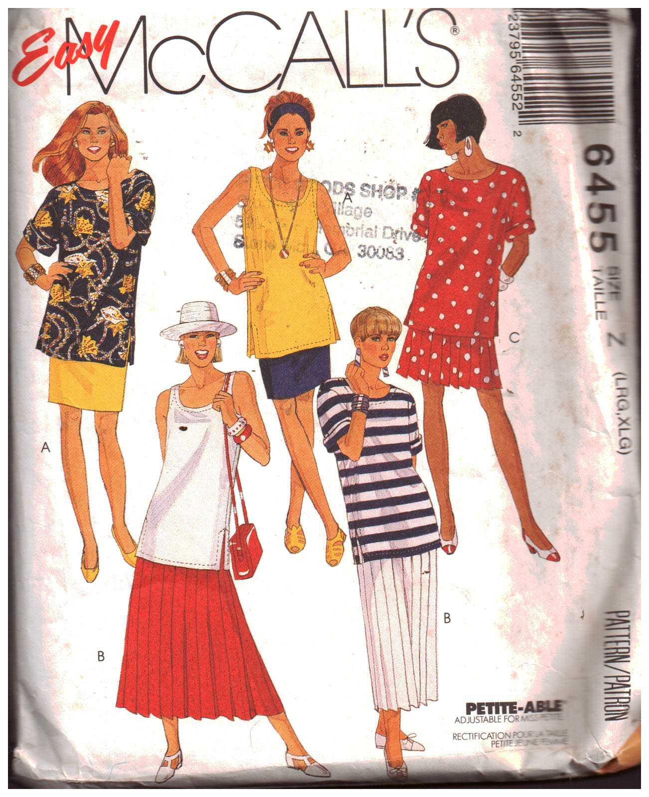 McCall's 6455 Tops, Skirts Size: A L-XL Uncut Sewing Pattern
