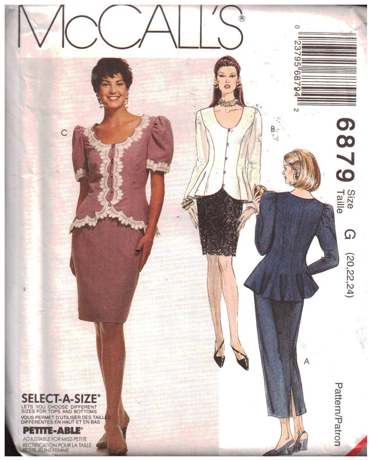 McCall's 6879 Top, Skirt in two lengths Size: G 20-22-24 Uncut Sewing ...