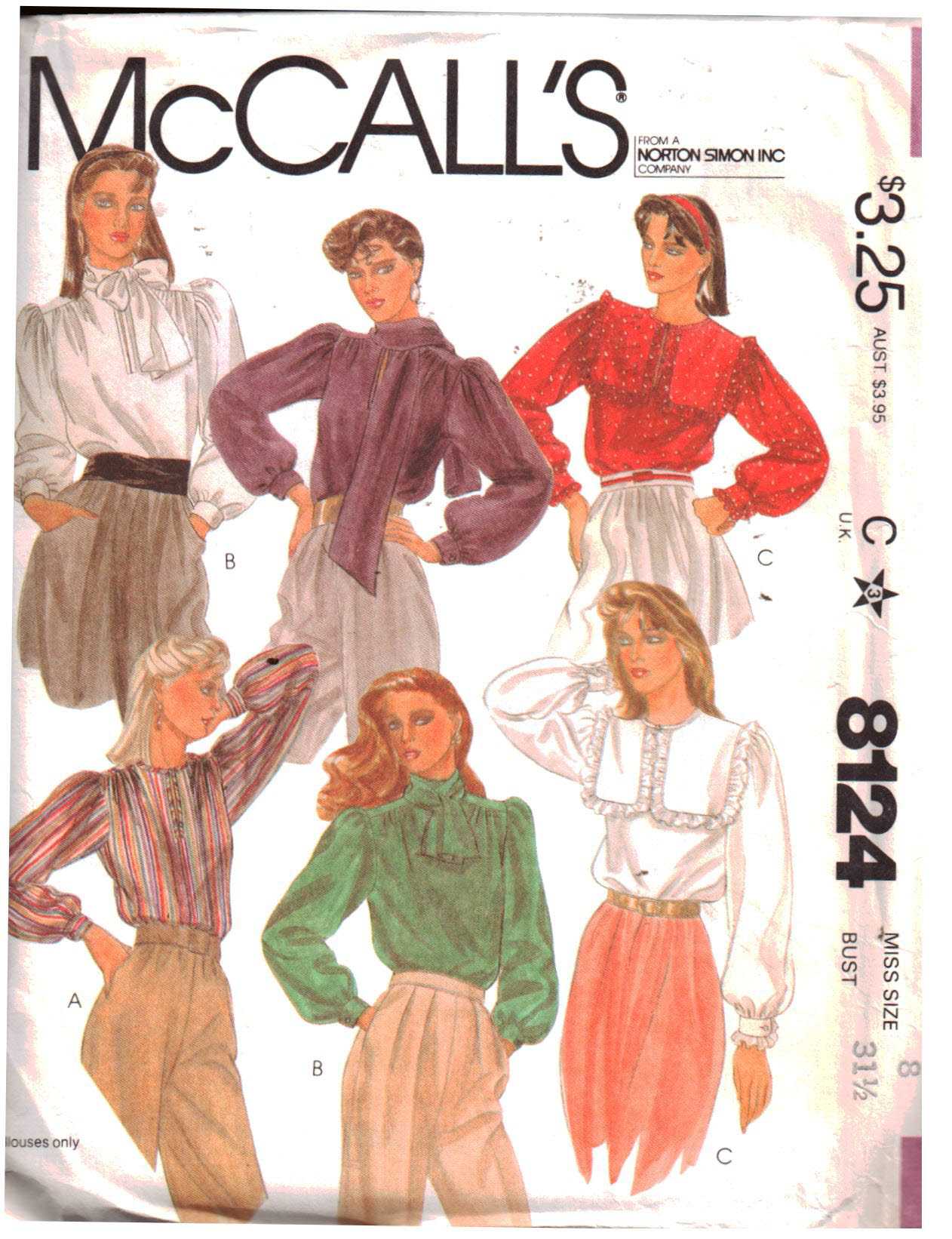 McCall's 8124 Blouse Size: 8 Bust 31.5 Uncut Sewing Pattern