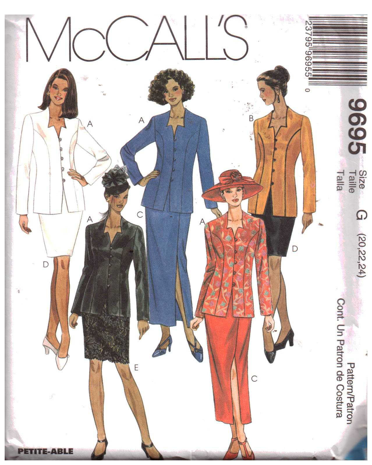 McCall's 9695 Jacket, Skirt Size: G 20-22-24 Uncut Sewing Pattern