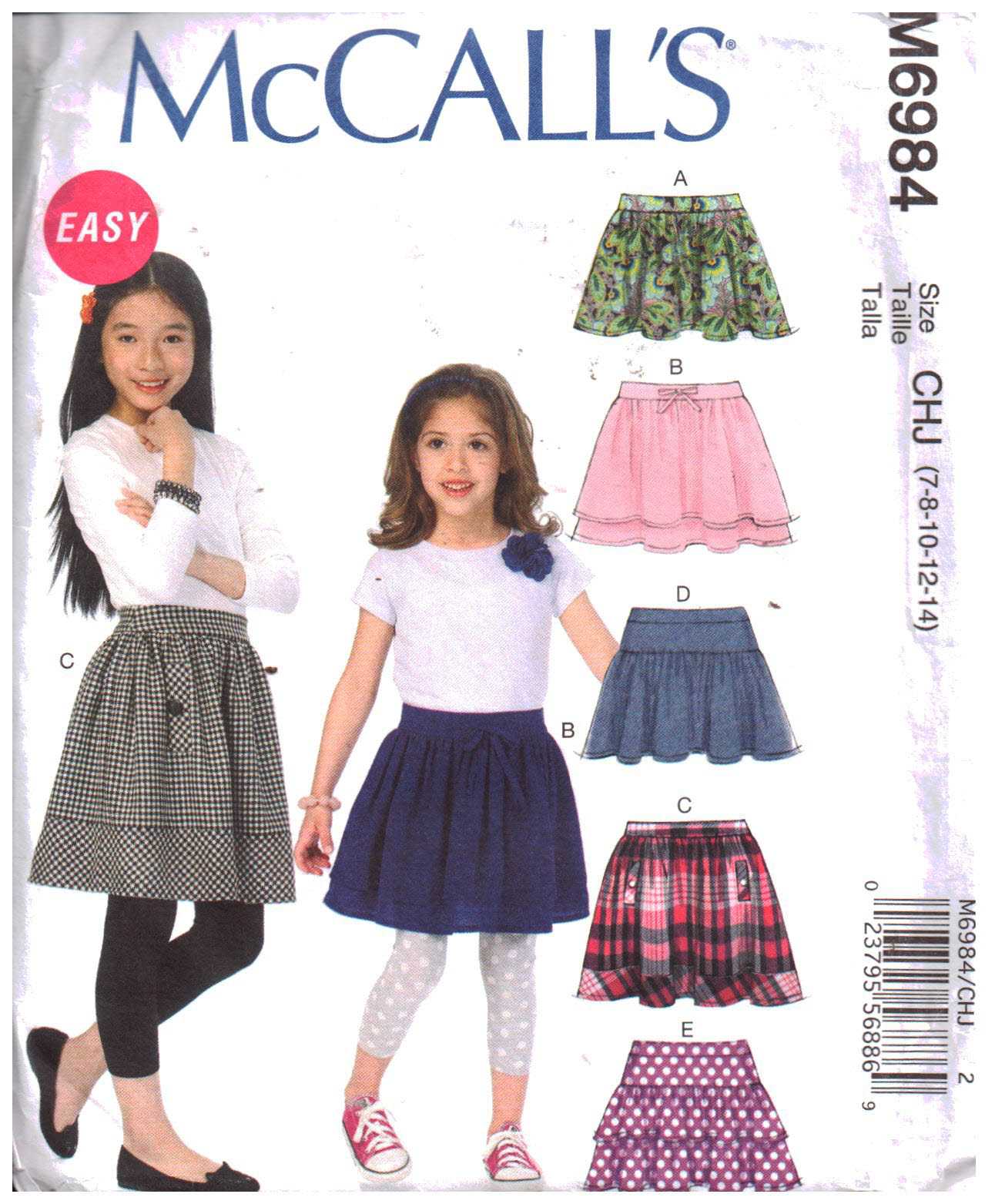 McCall's M6984 Girl's Skirts Size: CHJ 7-8-10-12-14 Used Sewing Pattern