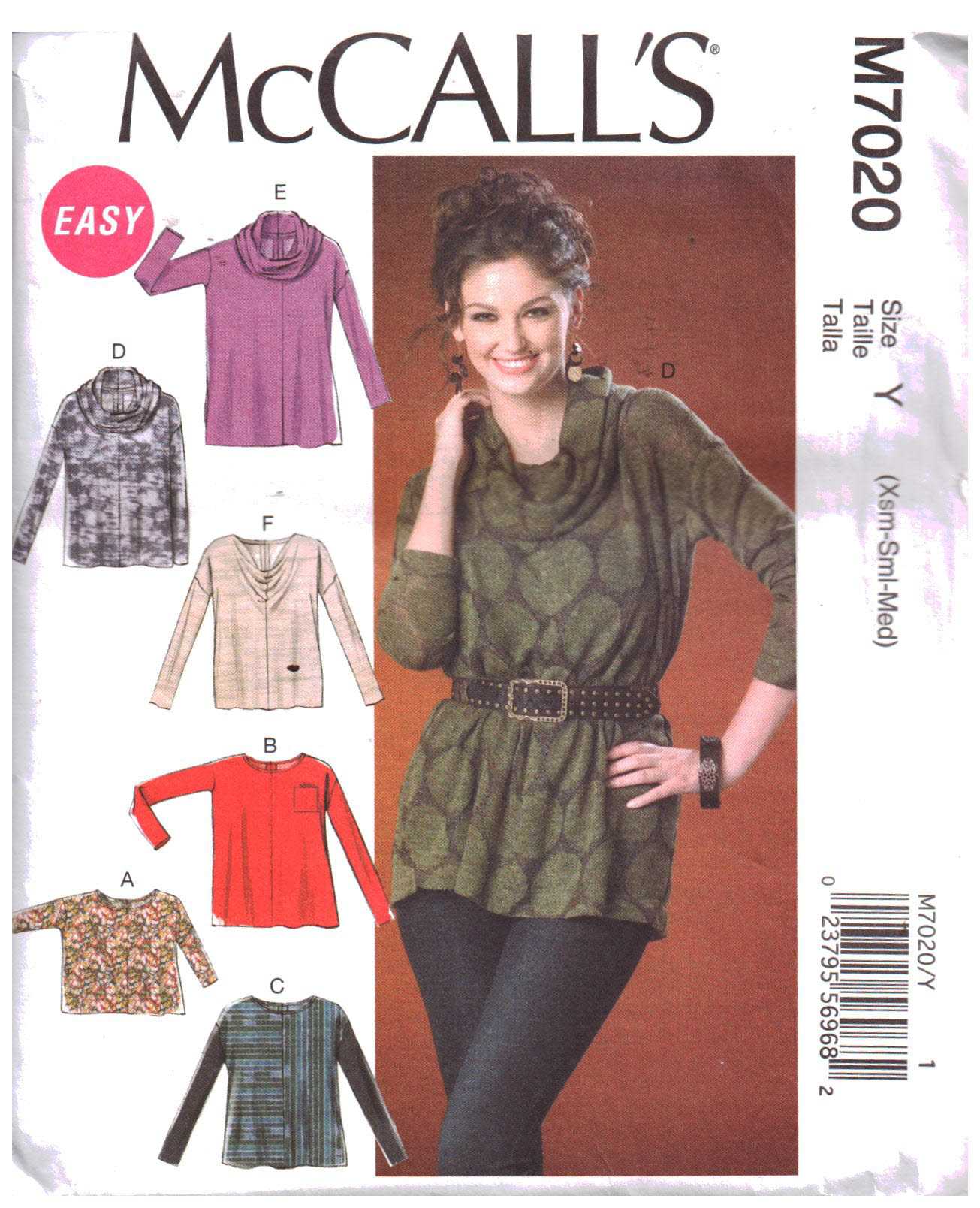 McCall's M7020 Top, Tunic Size: Y XS-S-M Used Sewing Pattern