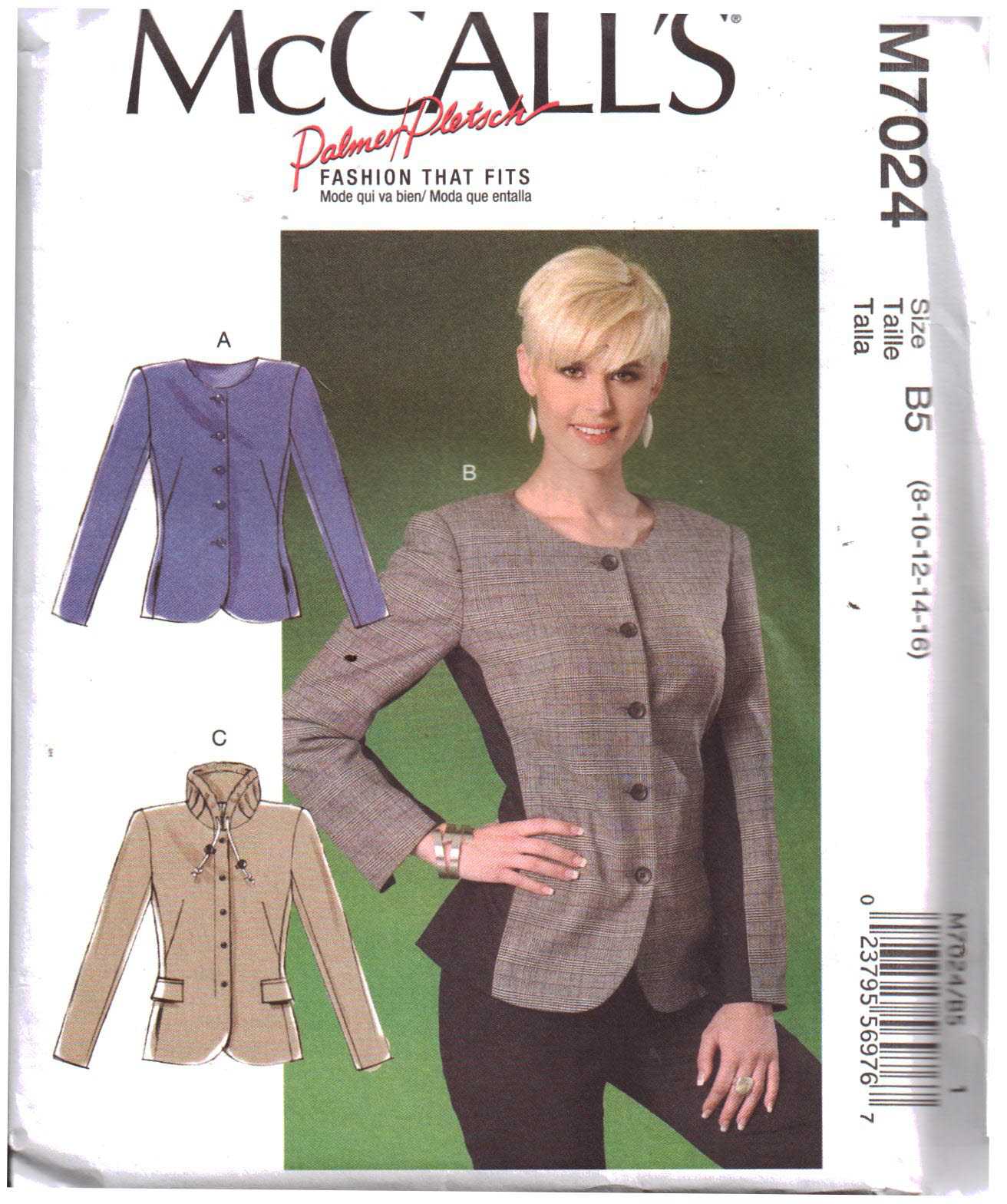 McCall's M7024 Jacket Size: B5 8-10-12-14-16 Used Sewing Pattern