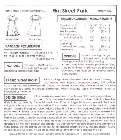 Park Bench Pattern Company 1 Elm Street Park 1