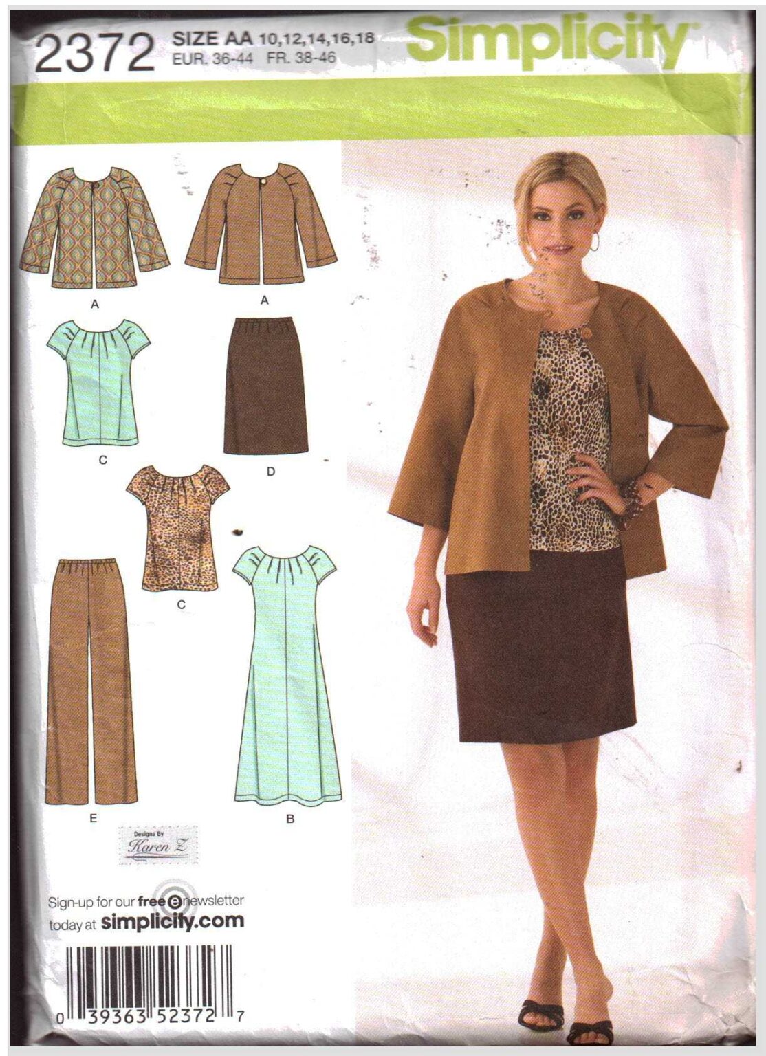 Simplicity 2372 Jacket, Dress, Top, Skirt, Pants Size AA 10121416