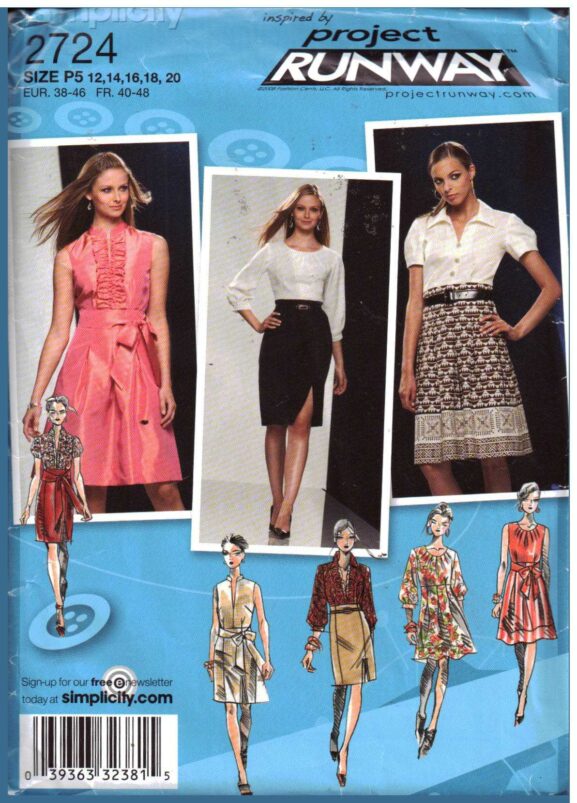 Simplicity 2724 Dress, Skirst, Bodice and Sleeve Variations Size P5 12