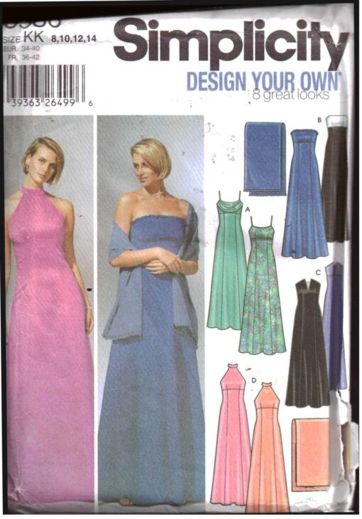 Simplicity 5586 Evening Dress, Shawl Size: KK 8-10-12-14 Uncut Sewing ...