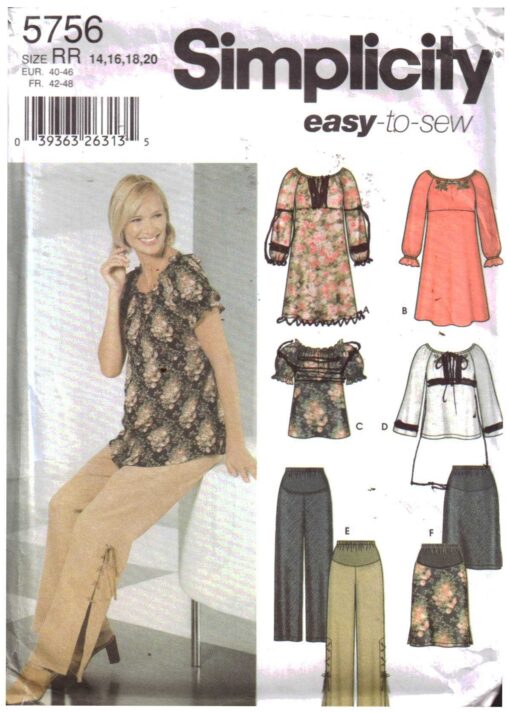 Simplicity 5756 Dress, Top, Pants, Skirt Size: RR 14-16-18-20 Used ...