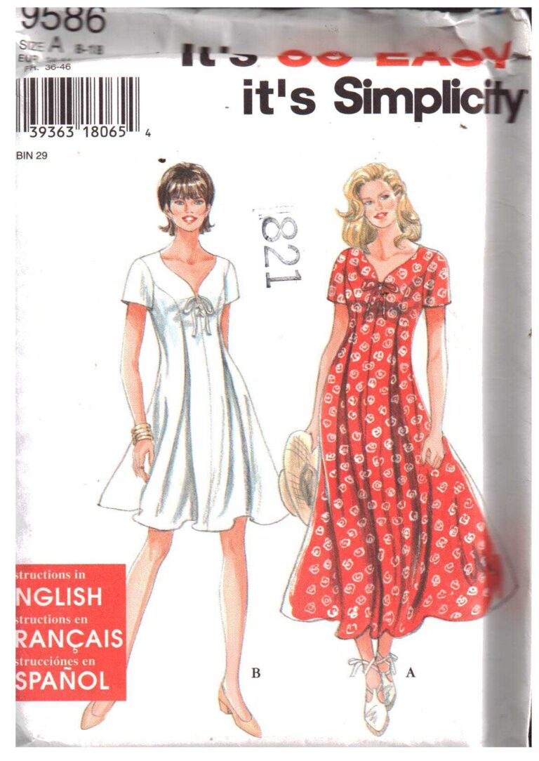 Simplicity 9586 Dress Size: A 8-18 Uncut Sewing Pattern